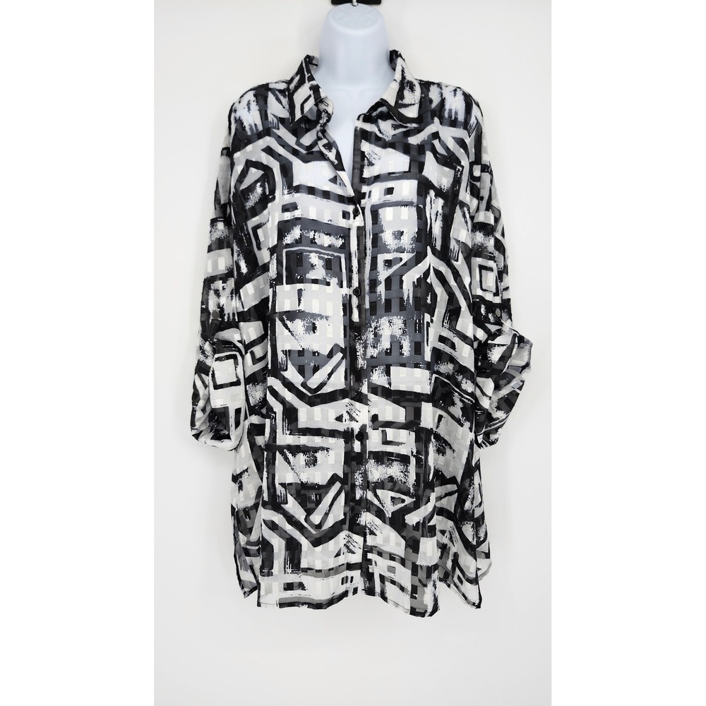 Ming Wang Womens Artsy Metallic Chic Tunic Size 1X Contemporary Heritage Fit NWT